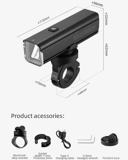 ROCKBROS Bike Front Light IPX6 Rainproof Type-c Rechargeable Bicycle Light 1000LM Cycling Headlight LED Flashlight MTB Bike Lamp