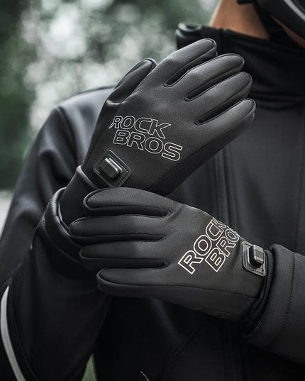 ROCKBROS Heated Gloves USB Rechargeable Touch screen Fingertips Large Heating Area Skiing Gloves Winter Warm Windproof Gloves