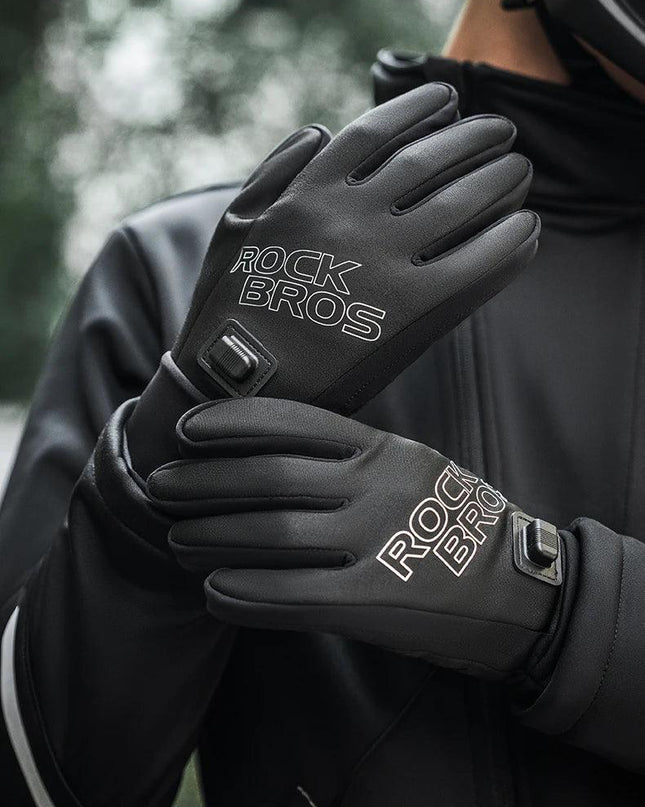 ROCKBROS Heated Gloves USB Rechargeable Touch screen Fingertips Large Heating Area Skiing Gloves Winter Warm Windproof Gloves