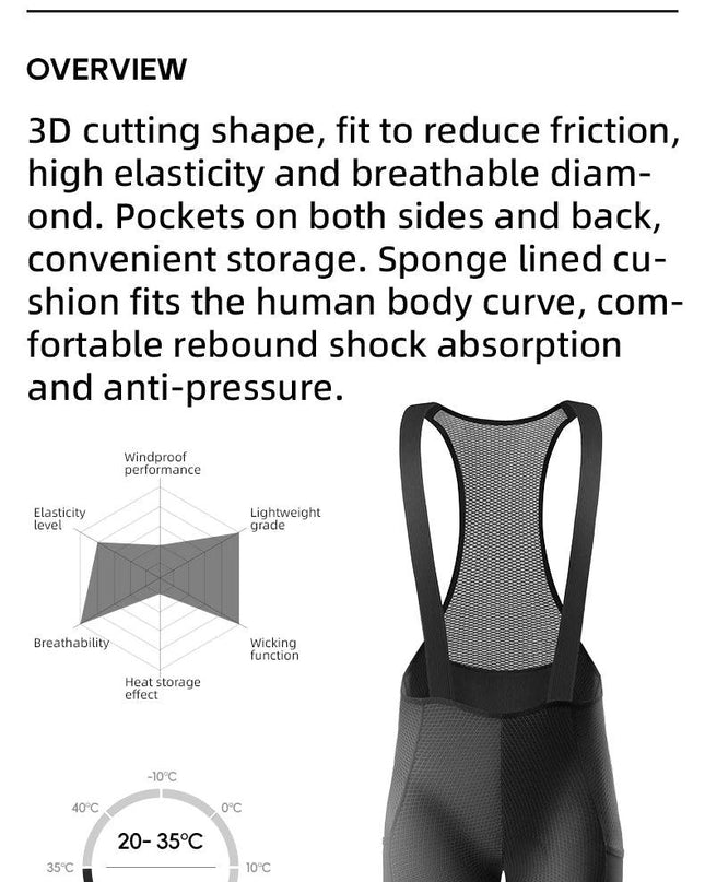 ROCKBROS Cycling Bib Shorts Classic Men Bike Pants Ciclismo Bicycle Shorts Pockets Outdoor Breathable Reflective Tights Shorts