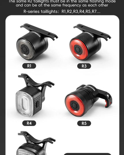 ROCKBROS Bicycle Tail Light Same Frequency Induction Brake Taillight IPX6 Waterproof Light Type-C Night Riding Warning Light