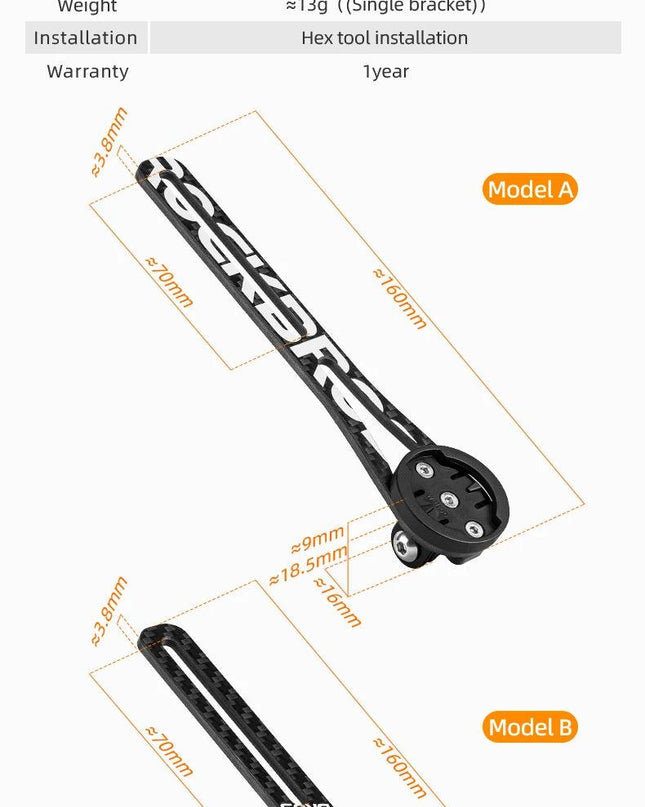 ROCKBROS Bike Computer Holder Carbon fiber For Garmin Bryton GoPro Camera Light Stand Cycling Computer Mount Extension Bracket