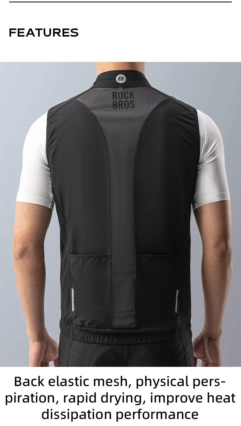 ROCKBROS Cycling Vest for Men Breathable Bicycle Clothing Outdoor Sports Windproof Running Vest Reflective Quick Dry Jersey