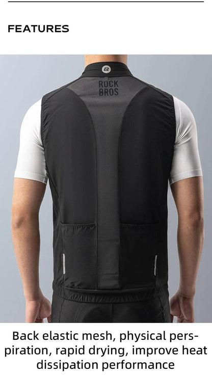 ROCKBROS Cycling Vest for Men Breathable Bicycle Clothing Outdoor Sports Windproof Running Vest Reflective Quick Dry Jersey