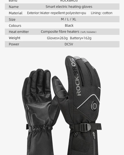 ROCKBROS Electric Heated Gloves Warmer Ski Gloves With Battery Powered Snowboard Cycling Glove Non-slip Touch Screen Gloves