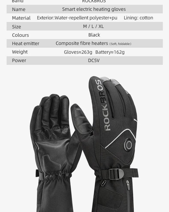 ROCKBROS Electric Heated Gloves Warmer Ski Gloves With Battery Powered Snowboard Cycling Glove Non-slip Touch Screen Gloves