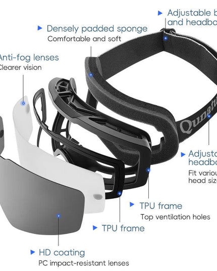 Qunature Ski Goggles Large Frame Snowboard Snow Goggles Double Layers UV400 Anti-fog Ski Glasses Skiing Outdoor Sport Eyewear