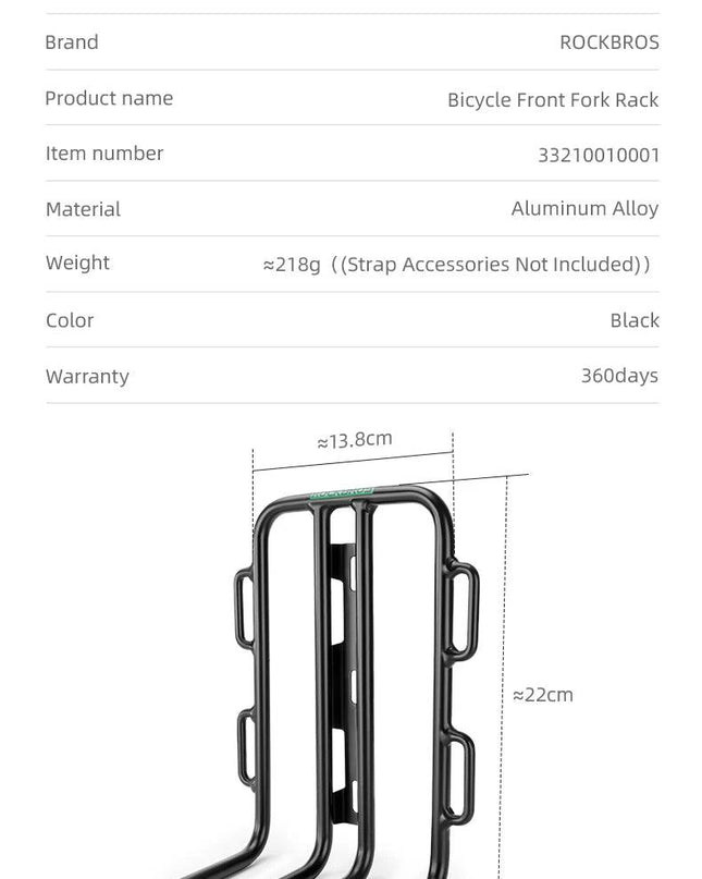 ROCKBROS Aluminum Alloy Bicycle Front Rack Carrier Pannier MTB Road Cycling Racks Load Bearing Luggage Shelf Bracket Accessory