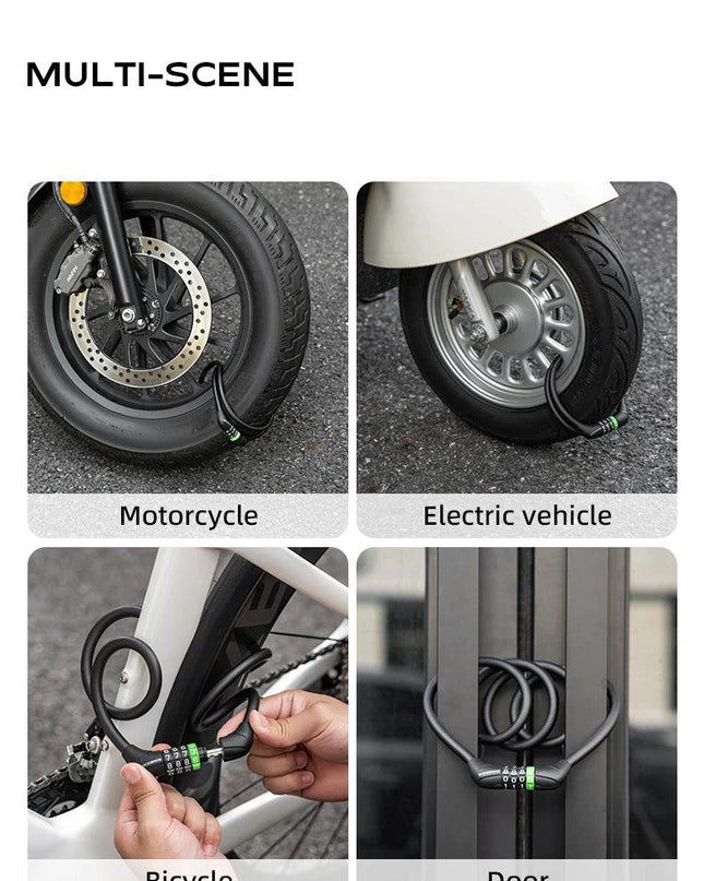 ROCKBROS Bike Cable Lock MTB Road Bicycle Anti-Theft Password Lock PVC Steel Cable Lock for Motorcycle Scooter Bike Accessories