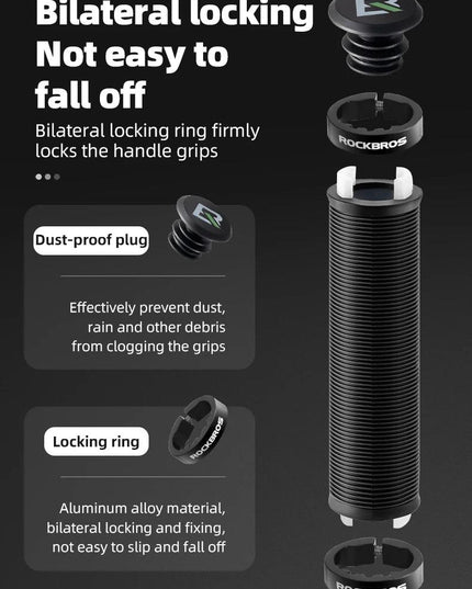 ROCKBROS Bicycle HandleBar Grips Rubber Soft MTB Mountain Bike Grips Dustproof Handlebar Protect Cover Aluminum Alloy Lock Ring