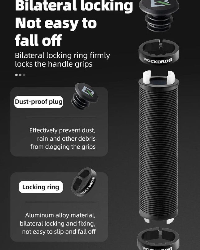 ROCKBROS Bicycle HandleBar Grips Rubber Soft MTB Mountain Bike Grips Dustproof Handlebar Protect Cover Aluminum Alloy Lock Ring