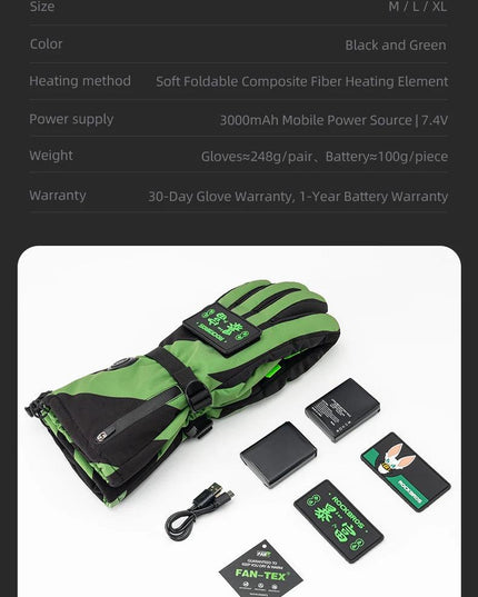 ROCKBROS Heat Skiing Gloves Electric Heated Gloves Winter Thermal Gloves Snowboard Cycling Motorcycle Bicycle Ski Outdoor Glove