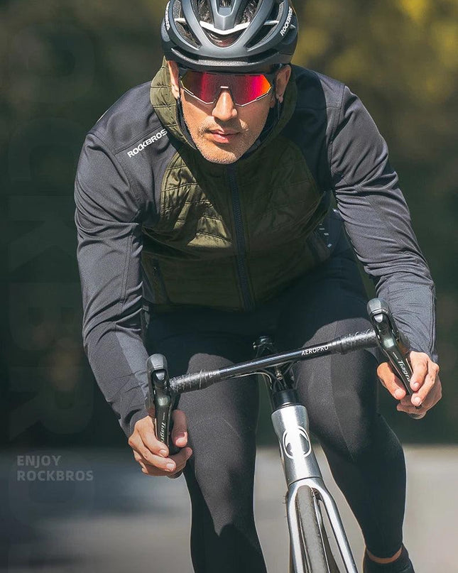 ROCKBROS Warm Winter Cycling Jersey  Ultralight Down Jacket Long Sleeve Bicycle Clothing Thermal Fleece Resistant Ciclismo Coat