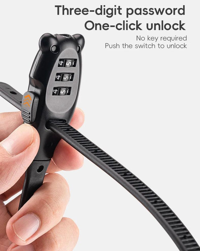 ROCKBROS Portable Bicycle Lock Cable Tie Zinc Alloy Lock Helmet Password Lock Anti-Theft Safety Freely Adjustable Rope Lock