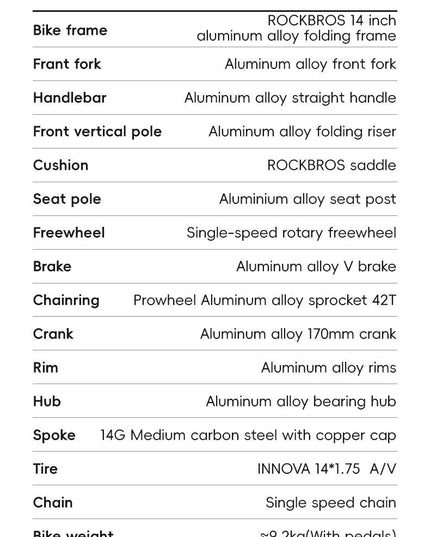 ROCKBROS Portable Folding Bike 14 inch Aluminium Alloy Bike Frame V Brake Lightweight Adult Folding Bicycle