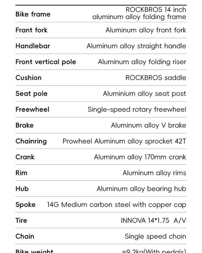 ROCKBROS Portable Folding Bike 14 inch Aluminium Alloy Bike Frame V Brake Lightweight Adult Folding Bicycle