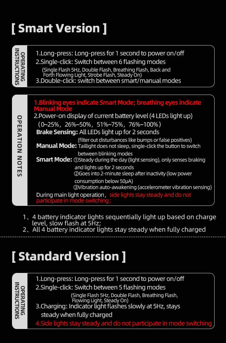 ROCKBROS Bike Rear Light IPX6 Bike Taillight LED Type-C Charging 5Modes Safety Warning Cycling Smart Taillight Rear Bicycle Lamp