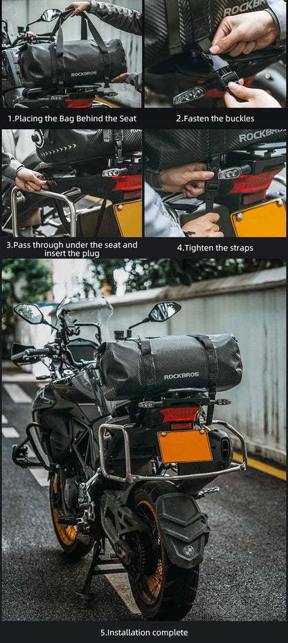 ROCKBROS Waterproof Motorcycle Pannier PVC 20L-60L Tail Bag Travel  Rear Seat Luggage Bag Multiple Carry Motorcycle AccessorIes