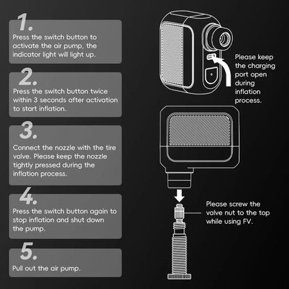 ROCKBROS Electric Air Pump Portable 100PSI Bicycle Pump Air Compressor Rechargeable Tire Inflator Pump 300mAh Battery Capacity