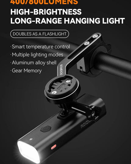 ROCKBROS Bike Front Light IPX6 Type-c Rechargeable Bicycle Hanging Light Headlight LED Flashlight 400/800/1000/1500LM Aluminum