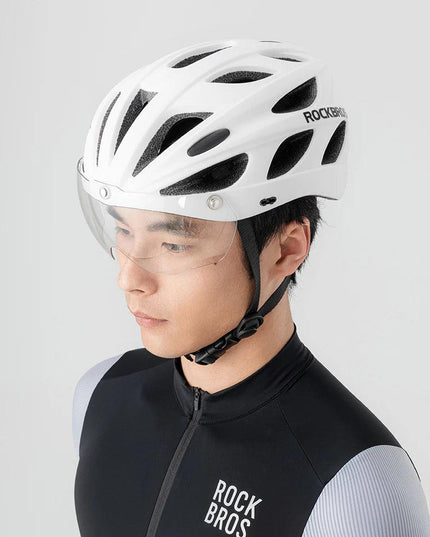 ROCKBROS Bike Helmet Lightweight Breathable Helmet PC+EPS with Photochromic Lens Wind-breaking Brim Safety Cycling Helmet