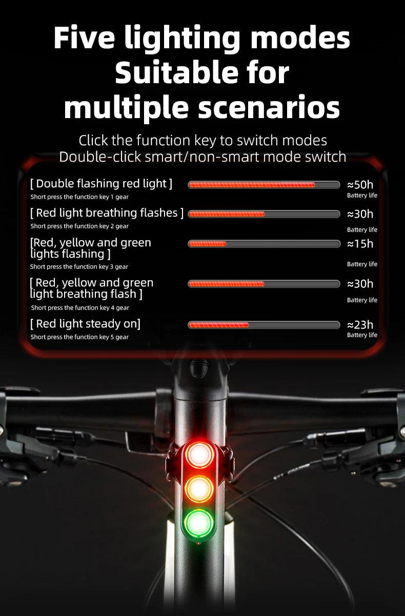 ROCKBROS Bike Tail Light Auto Start/Stop Brake Sensing Bicycle Tail light Type-C Rechargeable Wireless Warning Tail light