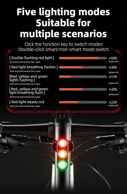 ROCKBROS Bike Tail Light Auto Start/Stop Brake Sensing Bicycle Tail light Type-C Rechargeable Wireless Warning Tail light