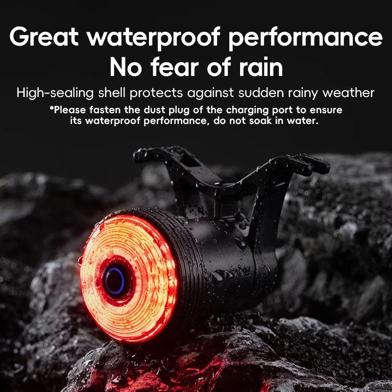 ROCKBROS Bicycle Taillight Smart Auto Brake Sensing MTB Road Bike Light New Type-C Charging Seatposts Saddle Bike Rear Light LED