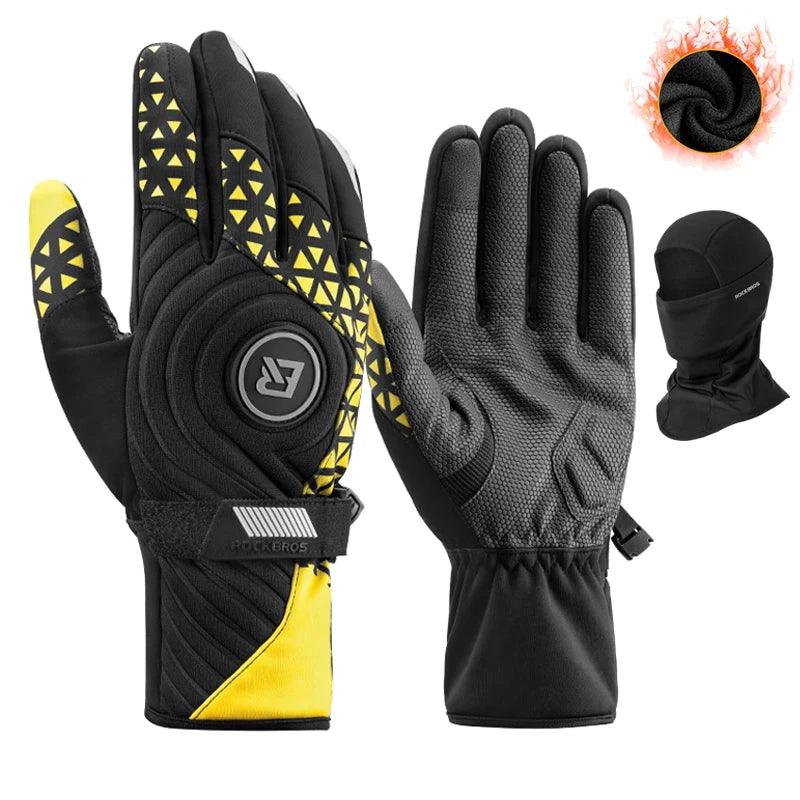 ROCKBROS Bicycle Gloves Winter Warm Motorcycle Full Finger Cycling Gloves Screen Touch Ski Sports Gloves Hiking Thermal Mitten