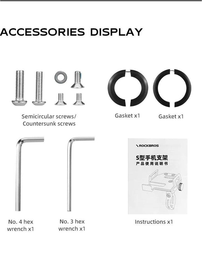 ROCKBROS Bicycle Phone Holder S Clip Ring Holder Aluminum Alloy Anti-Slip for 4.7-7.09inch Phones Moto Motorcycle Stand Bracket