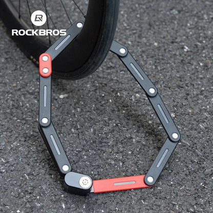 ROCKBROS Bike Foldable Lock Anti-theft Security Chain Cable Padlock 120CM Lengthened Chain Lock MTB Road Portable Cycling Lock