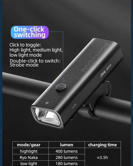 ROCKBROS Bike Light 200/400/600/800LM Type-C Charging Bike Light Front Lamp Headlight Aluminum IPX6 Waterproof Cycling Accessory