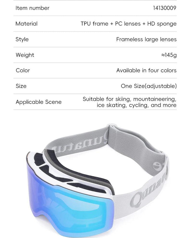 Qunature Ski Goggles Large Frame Snowboard Snow Goggles Double Layers UV400 Anti-fog Ski Glasses Skiing Outdoor Sport Eyewear