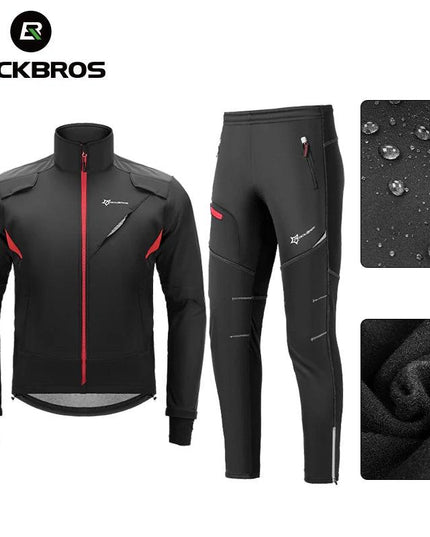 ROCKBROS Cycling Clothing Set Winter Windproof Reflective Cycling Jersey Thermal Fleece Pants Rainproof Set Men Women Sportswear