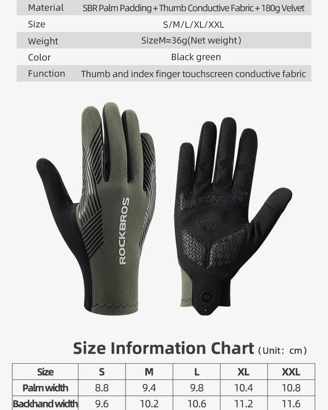 ROCKBROS Summer Cycling Gloves Breathable MTB Road Bike Non-slip Gloves Touch Screen Spring Full Finger Motorcycle Riding Gloves