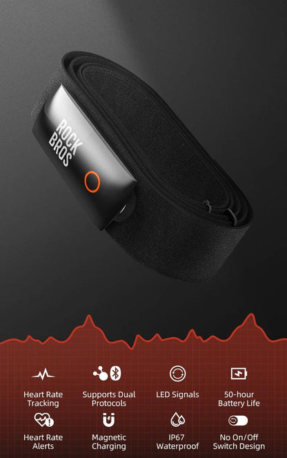 ROCKBROS H828 Heart Rate Sensor Bluetooth 4.0 ANT+ Upgrade 50H Battery Life Waterproof For Garmin Wahoo GPSPORT Bike Computer