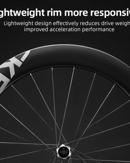 ROCKBROS Carbon Wheels 700c Road Bike Wheelset Tubeless Clincher Tires Rim Center Lock Or 6-bolt Back Road Cycling Wheelset