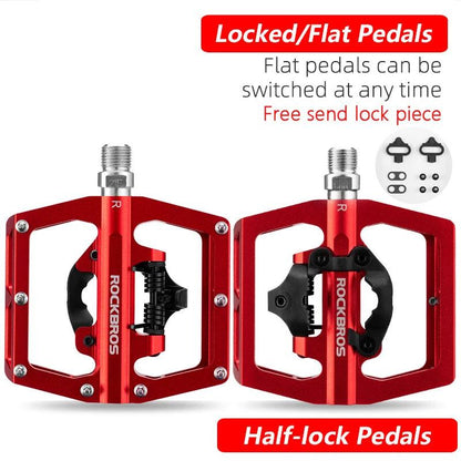 ROCKBROS 2 In 1 Bicycle Lock Pedal With Free Cleat For SPD System MTB Road Aluminum Anti-slip Sealed Bearing Lock Accessories