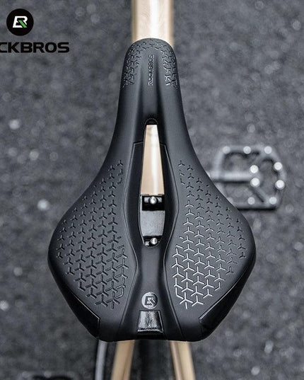 ROCKBROS Bicycle Saddle Hollow Breathable Shockproof Cycling Seat PU Non-Slip Leather Cushion Lightweight MTB Road Bike Saddle