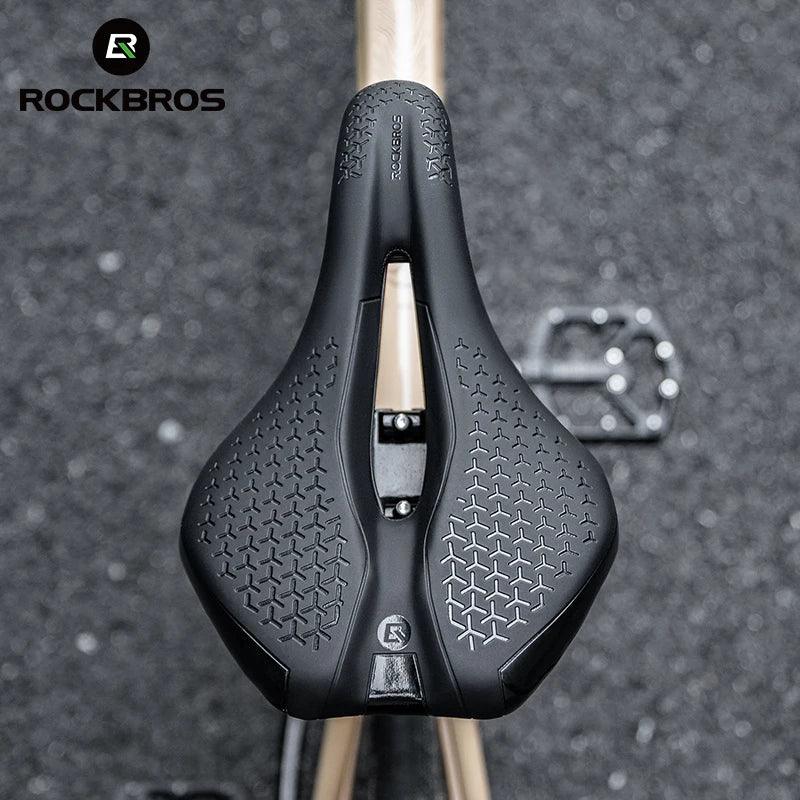 ROCKBROS Bicycle Saddle Hollow Breathable Shockproof Cycling Seat PU Non-Slip Leather Cushion Lightweight MTB Road Bike Saddle