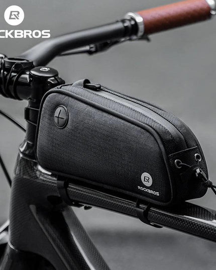 ROCKBROS Bicycle Bag 1.3L Portable Frame Front Tube Cycling Bag Waterproof MTB Road Bicycle Pannier Black With Headphone Jack