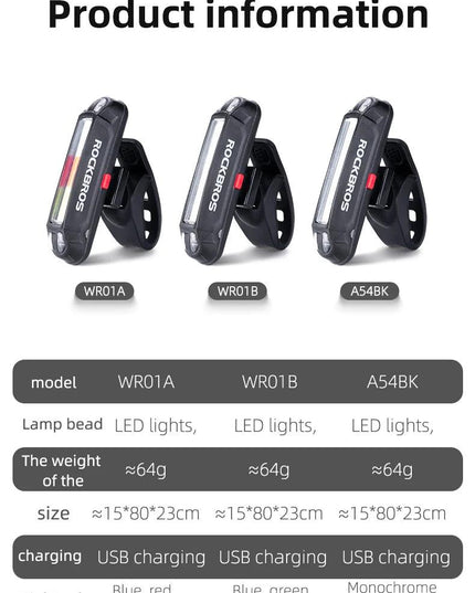 ROCKBROS Bicycle Light Waterproof Bike Taillight LED USB Rechargable Safety Back Light Riding Warning Saddle Bike Rear Light