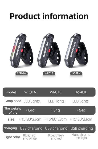 ROCKBROS Bicycle Light Waterproof Bike Taillight LED USB Rechargable Safety Back Light Riding Warning Saddle Bike Rear Light