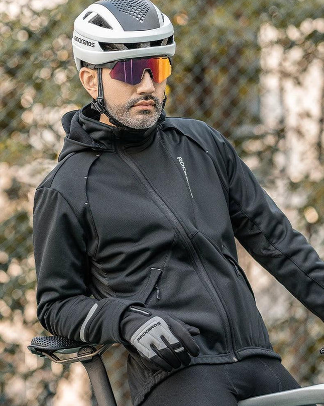 ROCKBROS Bicycle Jacket Winter Cycling Clothing Thermal Fleece Long Sleeve Cycling Bike Clothing Warmer Windproof Sportswear