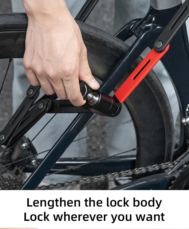 ROCKBROS Bike Foldable Lock Anti-theft Security Chain Cable Padlock 120CM Lengthened Chain Lock MTB Road Portable Cycling Lock