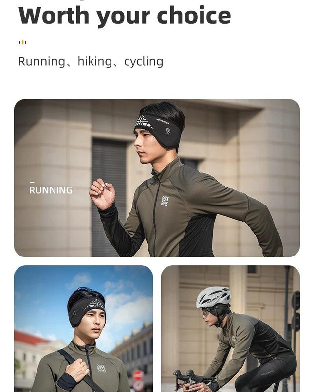 ROCKBROS Outdoor Cycling Headband Ear Warmer Men Winter Cycling Workout Windproof Double Layer Warm Earmuffs Headwear Sweatband