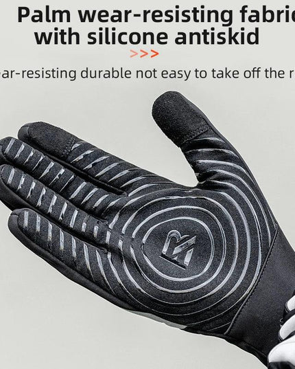 ROCKBROS Winter Warm Gloves Touch screen Cycling Gloves Full Finger MTB Bike Gloves Non Slip Silicone Palm Thermal Ski Gloves