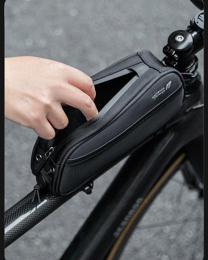 ROCKBROS Bicycle Bag 1.3L Portable Frame Front Tube Cycling Bag Waterproof MTB Road Bicycle Pannier Black With Headphone Jack