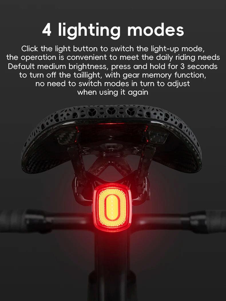 ROCKBROS Bicycle Tail Light Same Frequency Induction Brake Taillight IPX6 Waterproof Light Type-C Night Riding Warning Light