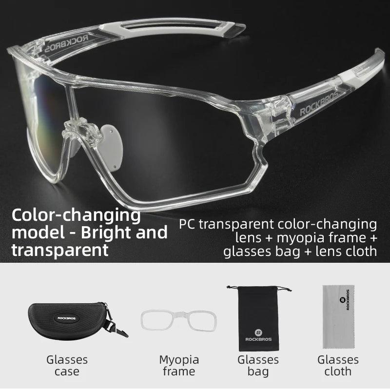 ROCKBROS Photochromic Cycling Glasses UV400 Sunglasses Outdoor Sport Bicycle Eyewear MTB Racing Lightweight Flexible Goggles